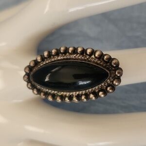 Vintage Beaded Sterling and Black Onyx Ring